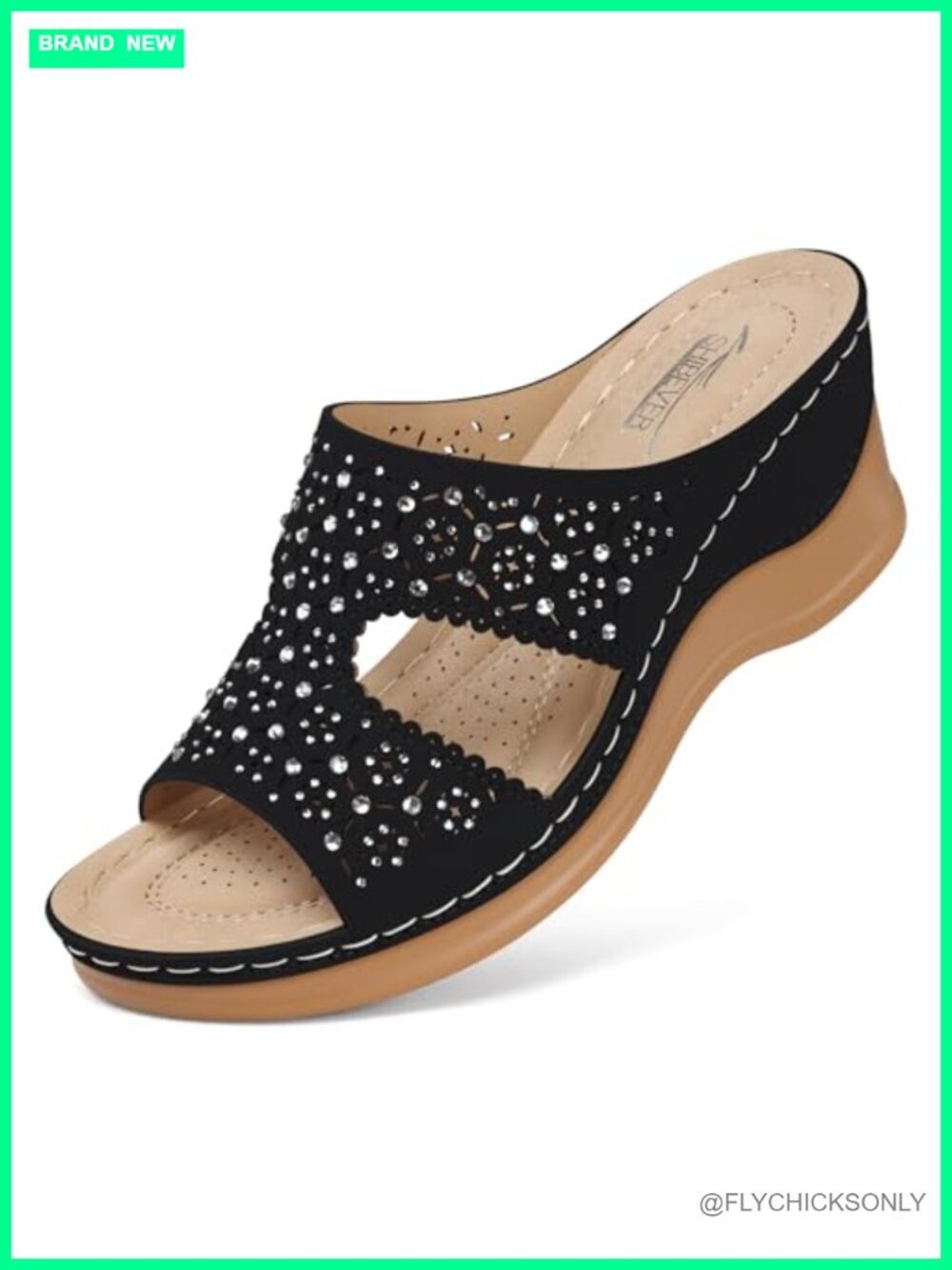 Wedge Sandals Slip On Comfort Low Heel Rhinestone Dressy